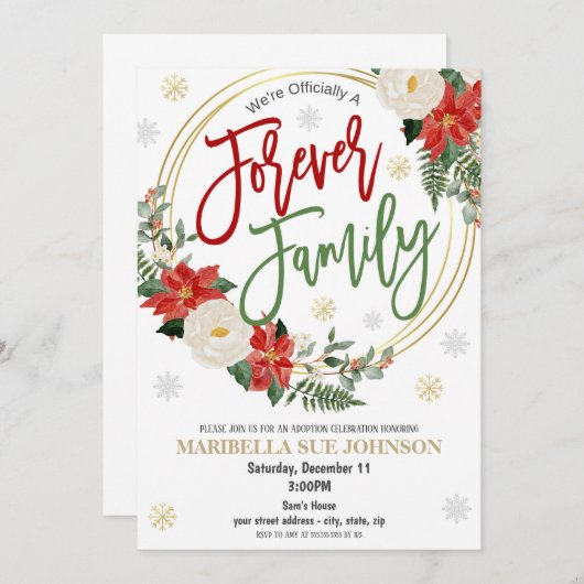 Kerstvakantie Adoptie Viering Uitnodiging (Voorkant / Achterkant)