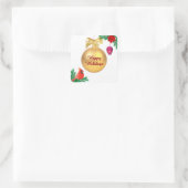 Kerstvakantie bal, vogel & dennenappel op wit vierkante sticker (Tas)