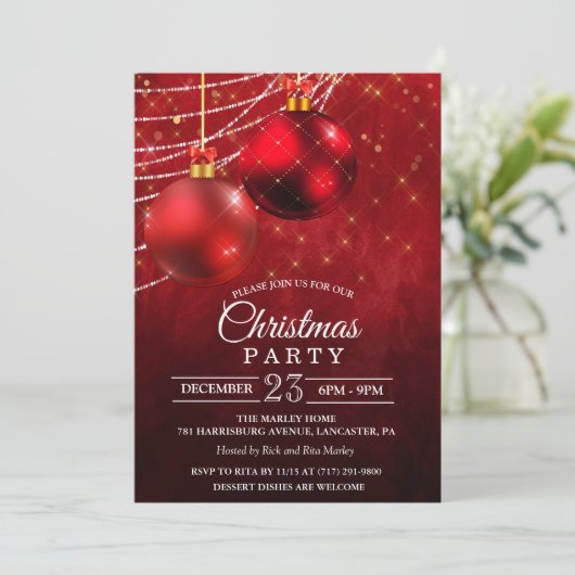 Kerstvakantie Bauble uitnodiging (Staand voorkant)