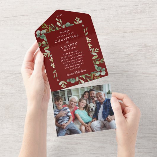 Kerstvakantie begroeting Tear Away Foto All In One Uitnodiging (Afscheurbaar)