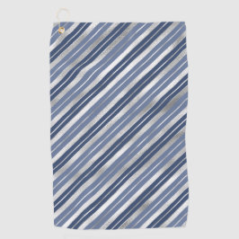 Kerstvakantie Blauw en Zilver Folie Kerst Strepen Golfhanddoek