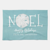 Kerstvakantie Blauw Noel Schattige Strand Zanddoll Theedoek (Horizontaal)