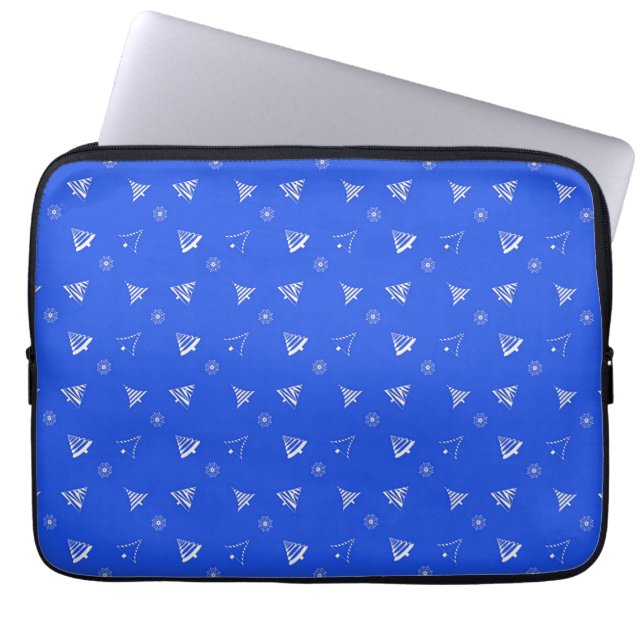 kerstvakantie blauw patroon laptop sleeve (Voorkant)