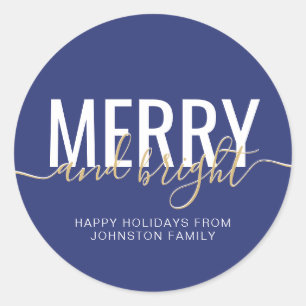 Kerstvakantie blauw vrolijk en helder ronde sticker