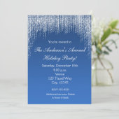 Kerstvakantie Blauwe Glitter Elegante Uitnodiging (Staand voorkant)