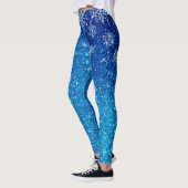 Kerstvakantie Blauwe Glittersneeuw Sneeuwvlokken Leggings (Links)