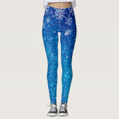 Kerstvakantie Blauwe Glittersneeuw Sneeuwvlokken Leggings (Voorkant)