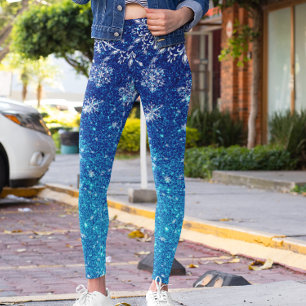 Kerstvakantie Blauwe Glittersneeuw Sneeuwvlokken Leggings