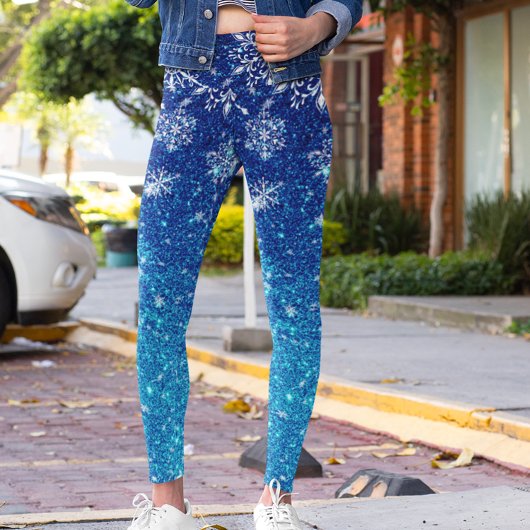 Kerstvakantie Blauwe Glittersneeuw Sneeuwvlokken Leggings