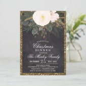 Kerstvakantie bloem glitter uitnodiging (Staand voorkant)
