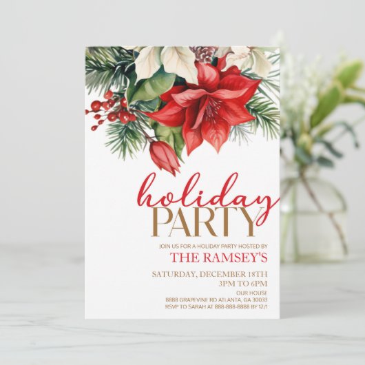 Kerstvakantie Bloemen Bloemen Rode feestdag Kaart (Staand voorkant)