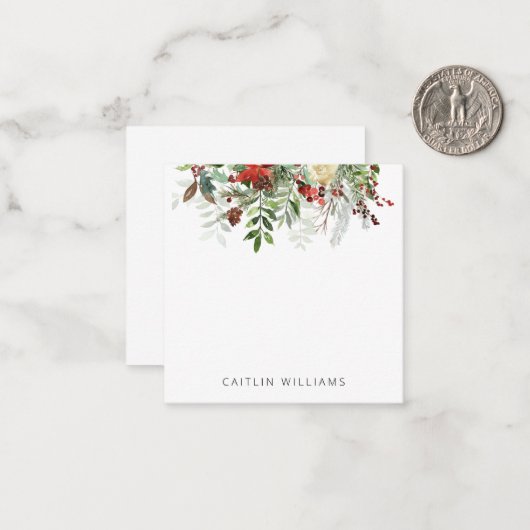 Kerstvakantie Bloemen Winter Klein Notitiekaartje (Voorkant / Achterkant in situ)