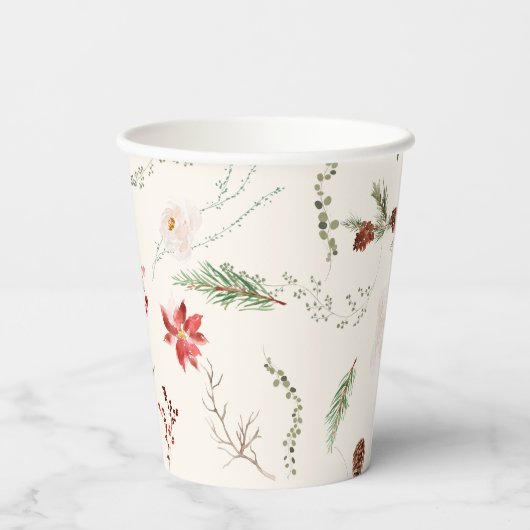Kerstvakantie Boho Elegant Poinsettia Groen Papieren Bekers (Achterkant)