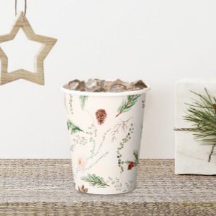 Kerstvakantie Boho Elegante Poinsettia Groenelemen Papieren Bekers