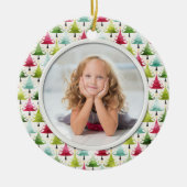 Kerstvakantie bomen Multicolor Foto Keramisch Ornament (Voorkant)
