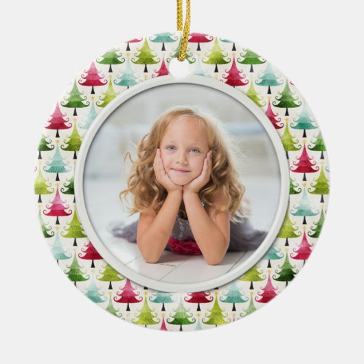 Kerstvakantie bomen Multicolor Foto Keramisch Ornament (Voorkant)