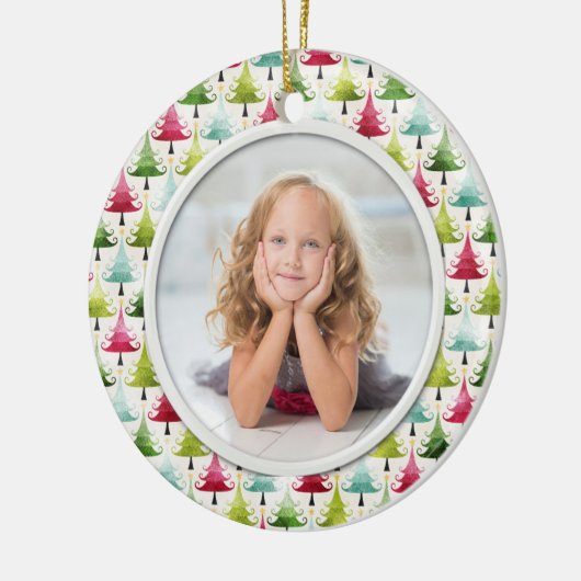 Kerstvakantie bomen Multicolor Foto Keramisch Ornament (Links)