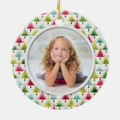 Kerstvakantie bomen Multicolor Foto Keramisch Ornament (Achterkant)
