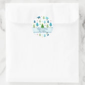 Kerstvakantie Bomen Starbursts Feestelijk Blauw Ronde Sticker (Tas)