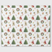 Kerstvakantie bosdieren cadeaupapier (Vlak)