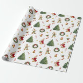 Kerstvakantie bosdieren cadeaupapier (Uitgerold)