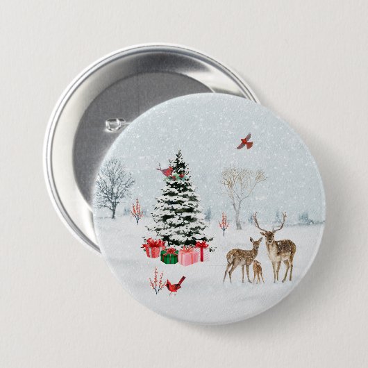 Kerstvakantie boslandschap in de winter ronde button 7,6 cm (Voorkant /achterkant)