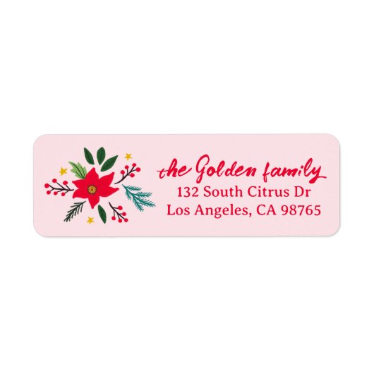 Kerstvakantie Botanicals Poinsettia CUSTOM Etiket (Voorkant)