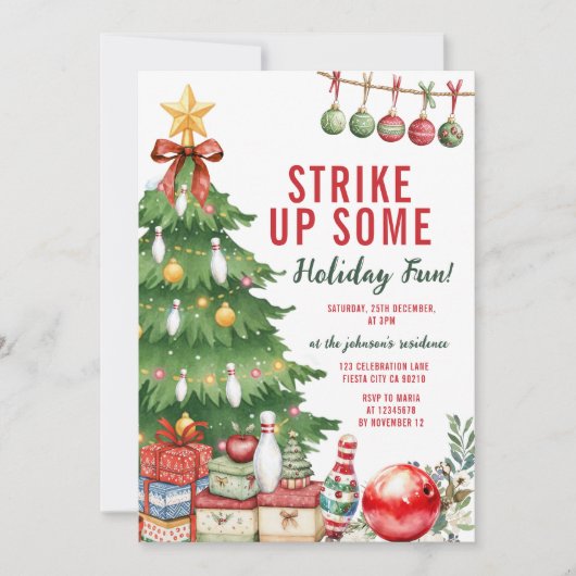 Kerstvakantie Bowlingfeest Strikeer Een Kerst Kaart (Voorkant)