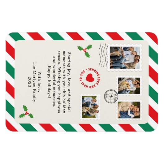 Kerstvakantie brief familie foto collage magneet (Horizontaal)