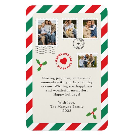 Kerstvakantie brief familie foto collage magneet (Verticaal)