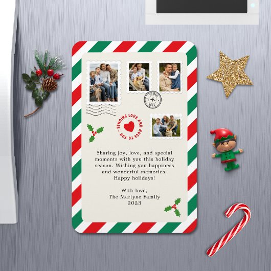 Kerstvakantie brief familie foto collage magneet