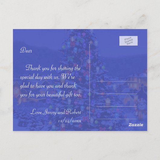 Kerstvakantie bruiloft bedankt je briefkaart. briefkaart (Achterkant)