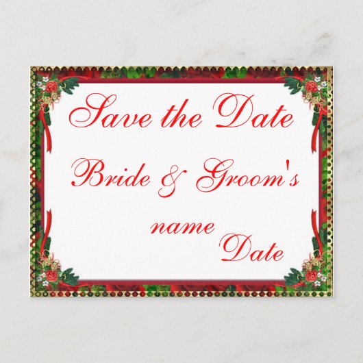 Kerstvakantie bruiloft Save the Date Briefkaarten (Voorkant)