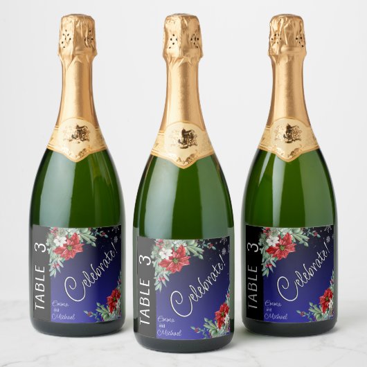 Kerstvakantie bruiloft tafel nummer sparkling wijnetiket (Flessen)