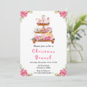 Kerstvakantie Brunch Feest Roze Kaart (Staand voorkant)