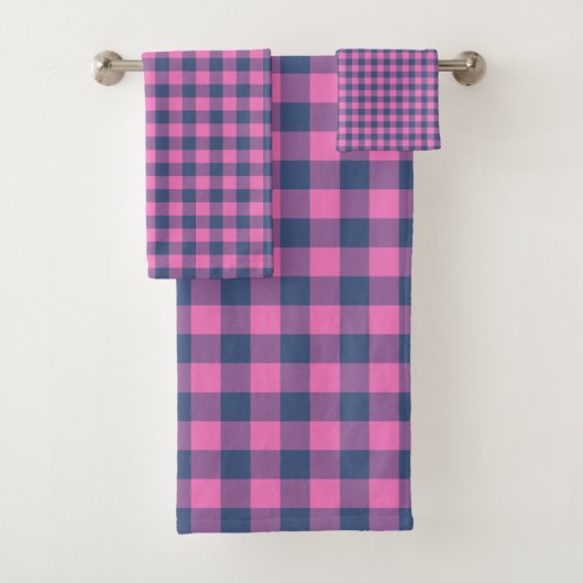 Kerstvakantie Buffalo Plain Roze Blauw Patroon Bad Handdoek (Insitu)