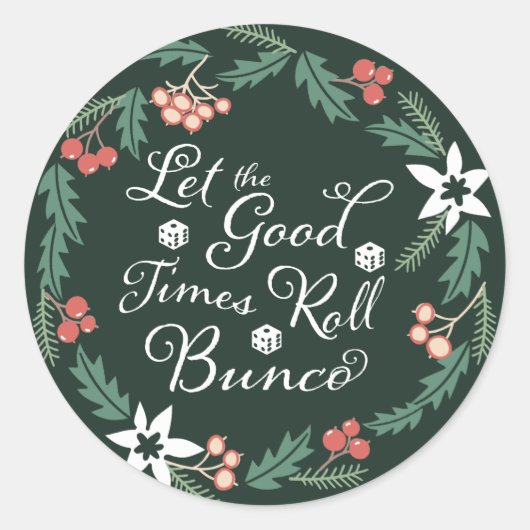 Kerstvakantie Bunco laat de goede tijden rollen Ronde Sticker (Voorkant)