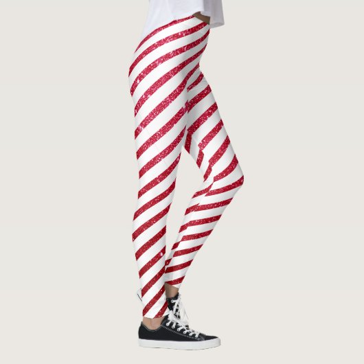 Kerstvakantie Candy Cane Glitter Streep Leggings (Rechts)