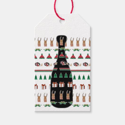 Kerstvakantie Champagne Fles Wijn Cadeaulabel (Voorkant)