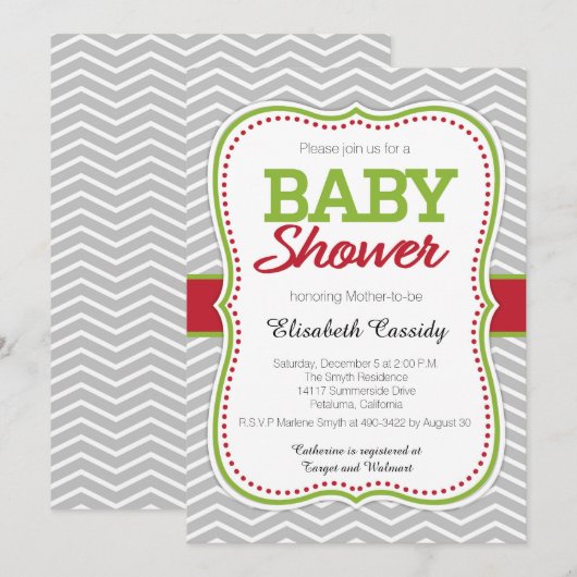 Kerstvakantie Chevron Baby shower Uitnodiging (Voorkant / Achterkant)