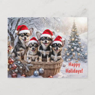 Kerstvakantie Chihuahua Puppies Schattig Feestdagenkaart