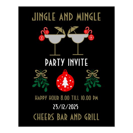 Kerstvakantie Cocktail Drinken Party Uitnodigen Perfect Poster (Voorkant)