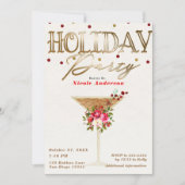 Kerstvakantie Cocktailparty Goud Rood Feestdagen Kaart (Voorkant)