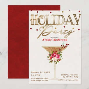 Kerstvakantie Cocktailparty Goud Rood Vakantie Kaart
