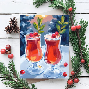 Kerstvakantie Cocktails Aquarel Postkaart Feestdagenkaart