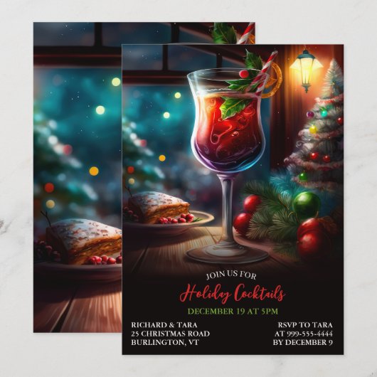 Kerstvakantie cocktails Party uitnodiging (Voorkant / Achterkant)