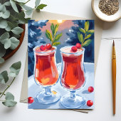 Kerstvakantie Cocktails Watercolor Kaart