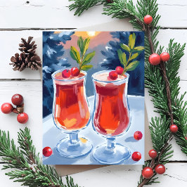 Kerstvakantie Cocktails Waterverf Briefkaart