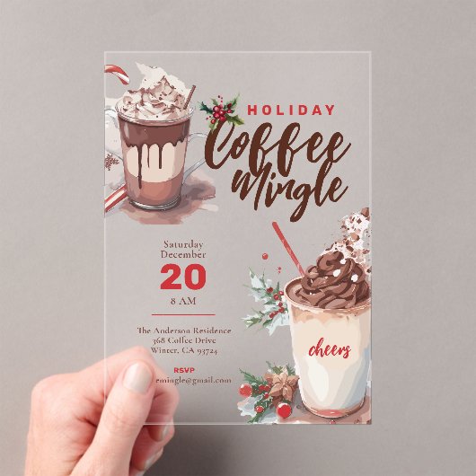 Kerstvakantie Coffee Mingle Holiday Party Acryl Uitnodigingen (Insitu (Draagbaar))