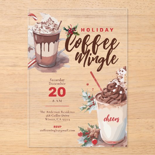 Kerstvakantie Coffee Mingle Holiday Party Acryl Uitnodigingen (Voorkant)